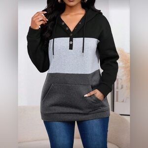 SHEIN Black and Gray Blocked Hoodie